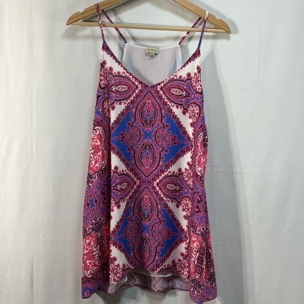 🍋 Cremiux red, white and blue crêpe double layer tank blouse: